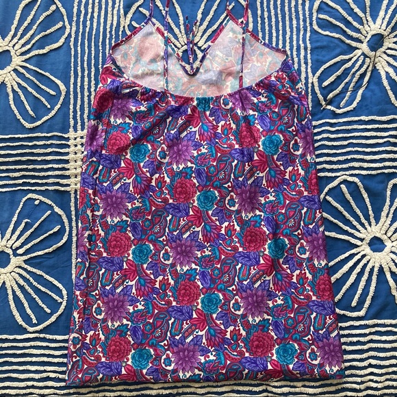 Vintage 90โ๐ Floral Mini Slip Dress Neon Purple Bright Medium - Picture 9 of 10